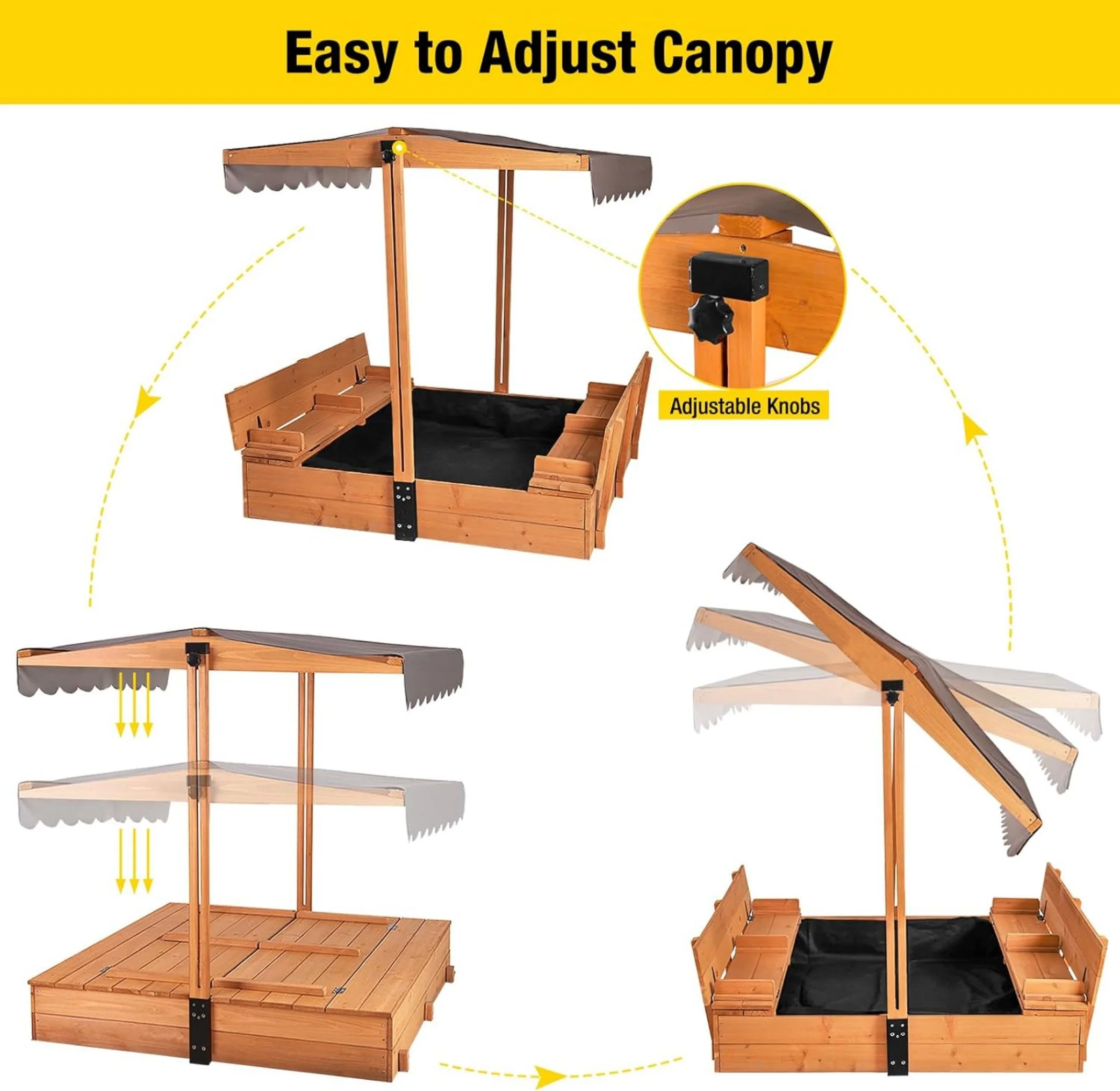 Morgete 47'' Outdoor Sandbox for Kids with Lid and Bench, Wooden Sand Play Toys Center