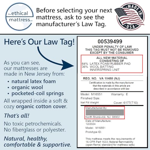Ethical Mattress CO 10" Toxin-Free Hybrid Mattress, Made in The USA with Organic Cotton, Wool