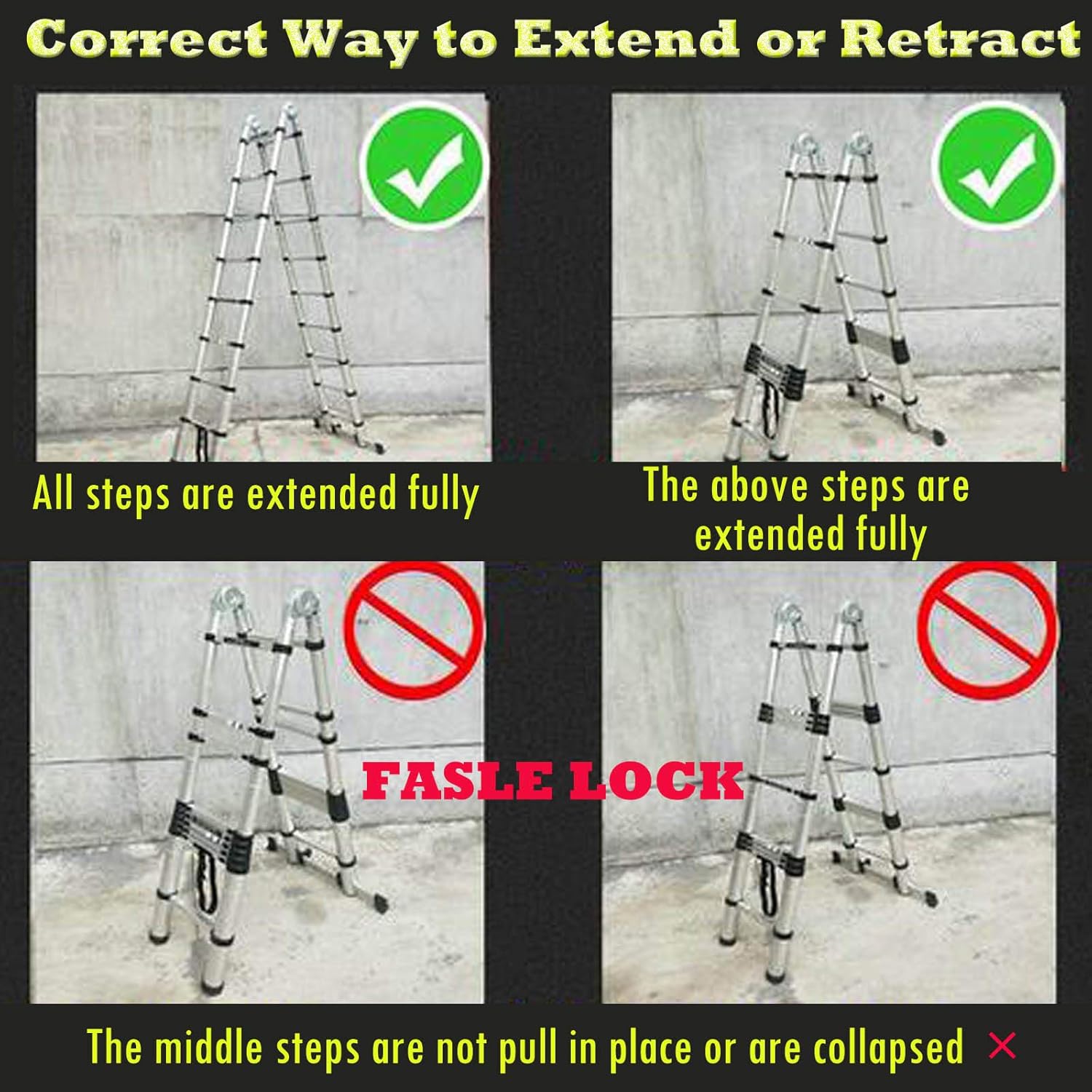 16.5FT Aluminum Telescoping Extension Ladder 330lbs Max Capacity A-Frame Lightweight Portable Multi-Purpose Folding with Support Bar Anti-Slip EN131