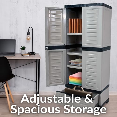 Sunnydaze Lockable Storage Cabinet – Indoor or Outdoor Utility Storage Cabinet with 3 Adjustable Shelves - 57.5" H – Garage, Office, Home