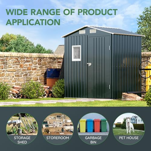6x4FT Outdoor Steel Storage Shed with Clear Window, Lockable Doors, Weather-Resistant Metal Tool Shed for Garden, Backyard, Patio, and Utility Storage