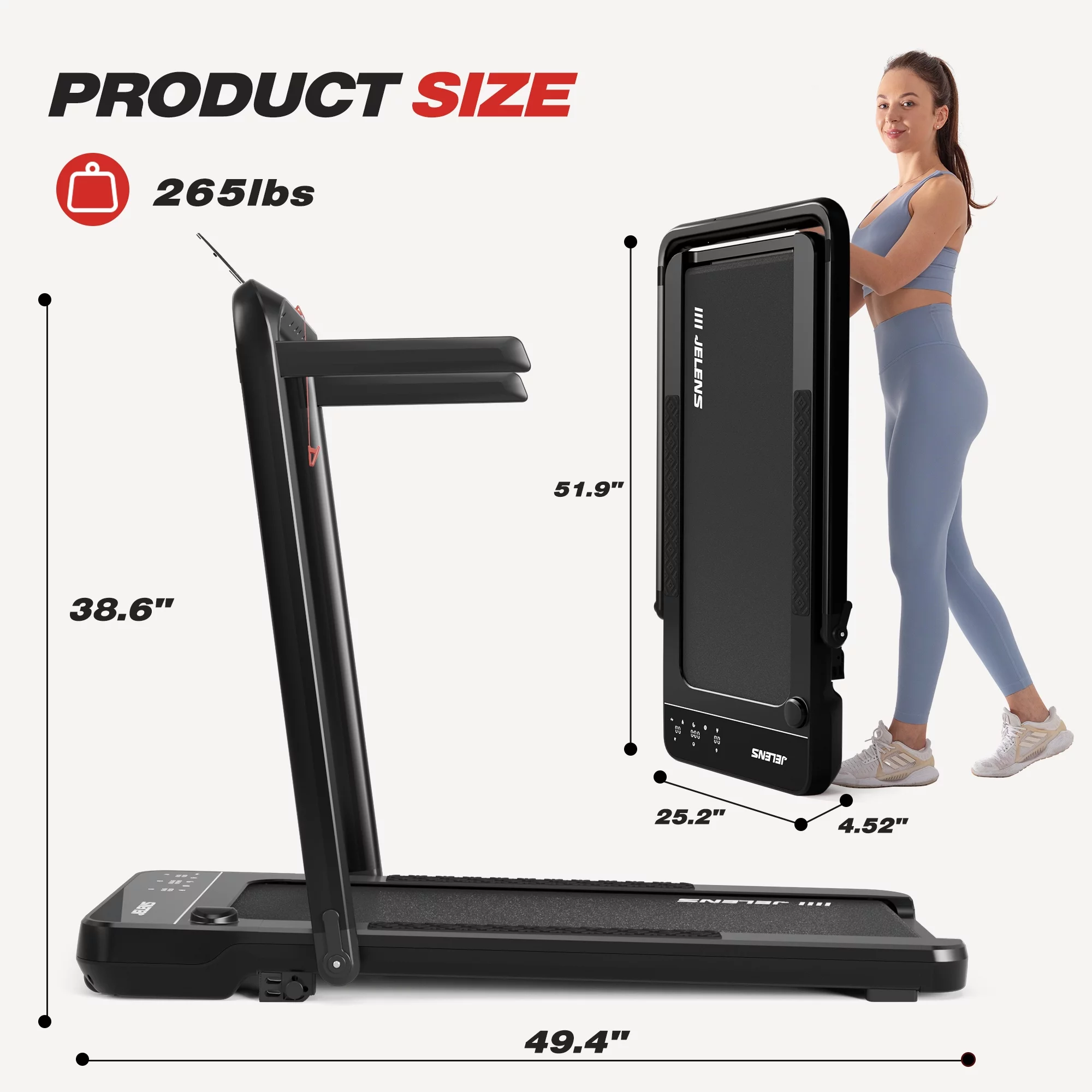 JELENS 2 in 1 Incline Treadmill Under Desk Walking Pad 2.5HP Home Folding Treadmills with Gesture Sensing Control