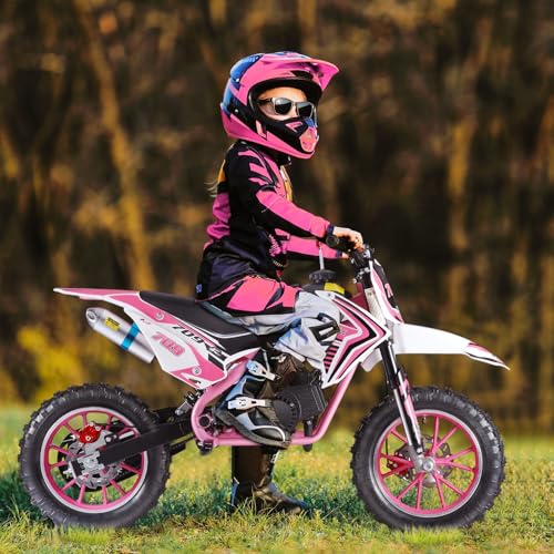 50cc 2-Stroke Kids Dirt Bike Kids Motorcycle Gas Dirt Bike Mini Dirt Bike Pocket Gas Motorbike Off Road Gas Power Mini Pocket Motorcycle with Front