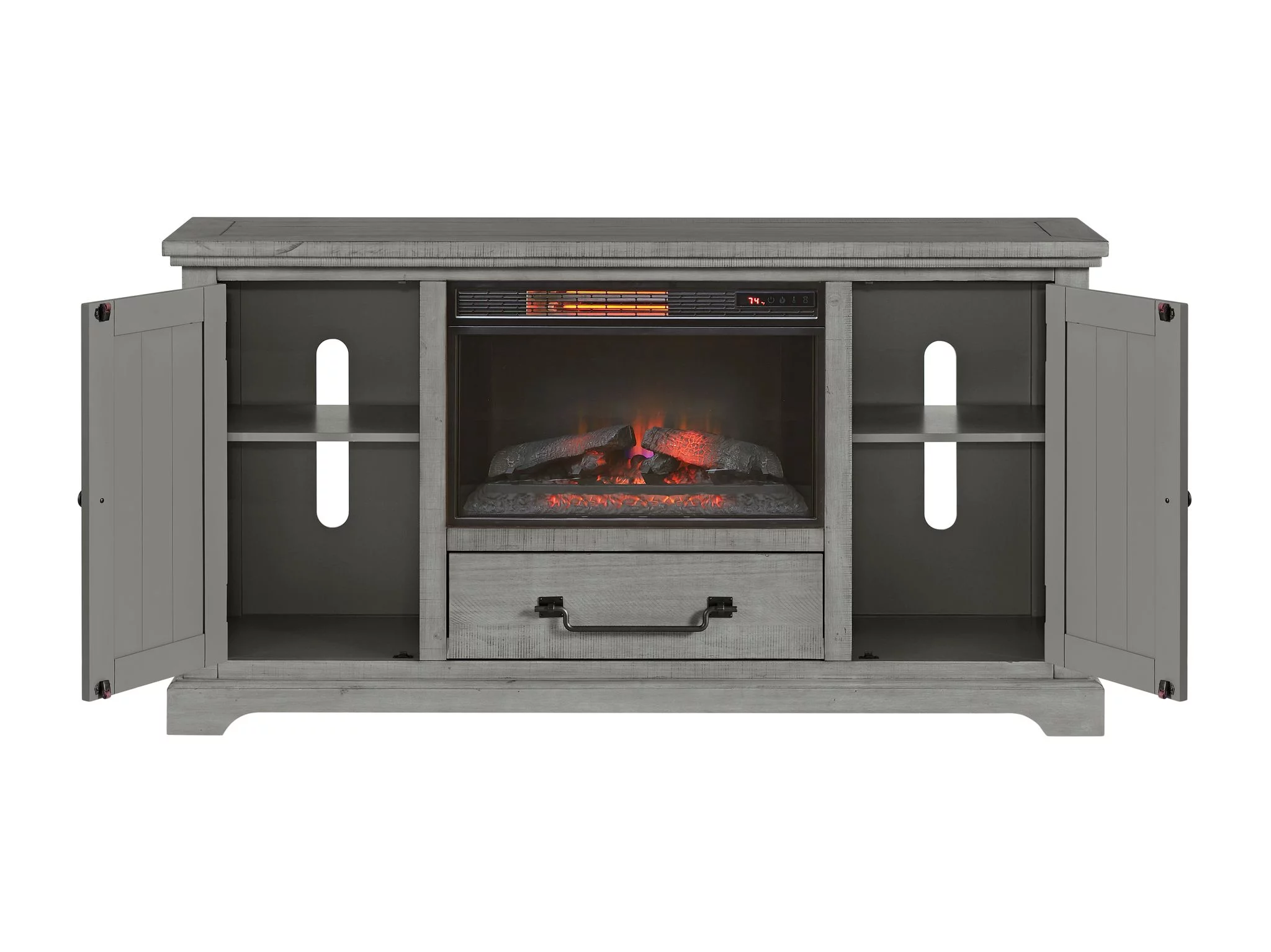 Martin Svensson Home Beach House Solid Wood TV Stand with Fireplace for TVs up to 70", Dove Grey
