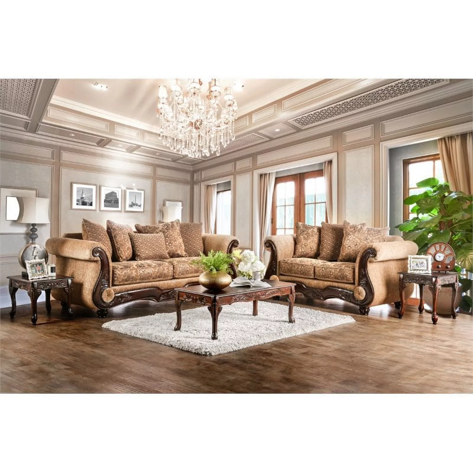 Furniture of America Rhodes Traditional Chenille Sofa in Gold and Bronze