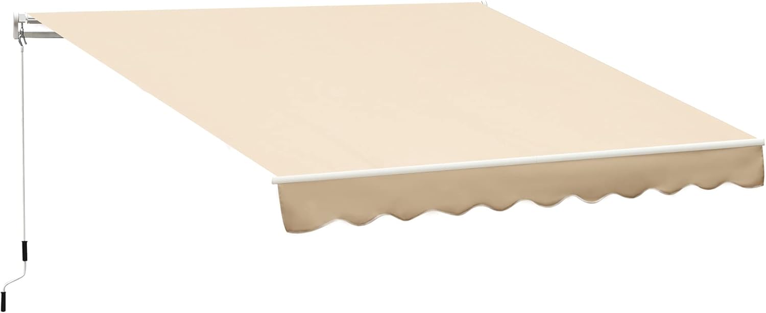 Outsunny 13' x 8' Manual Retractable Sun Shade Patio Awning with Durable Design & Adjustable Length Canopy, Beige Stripes