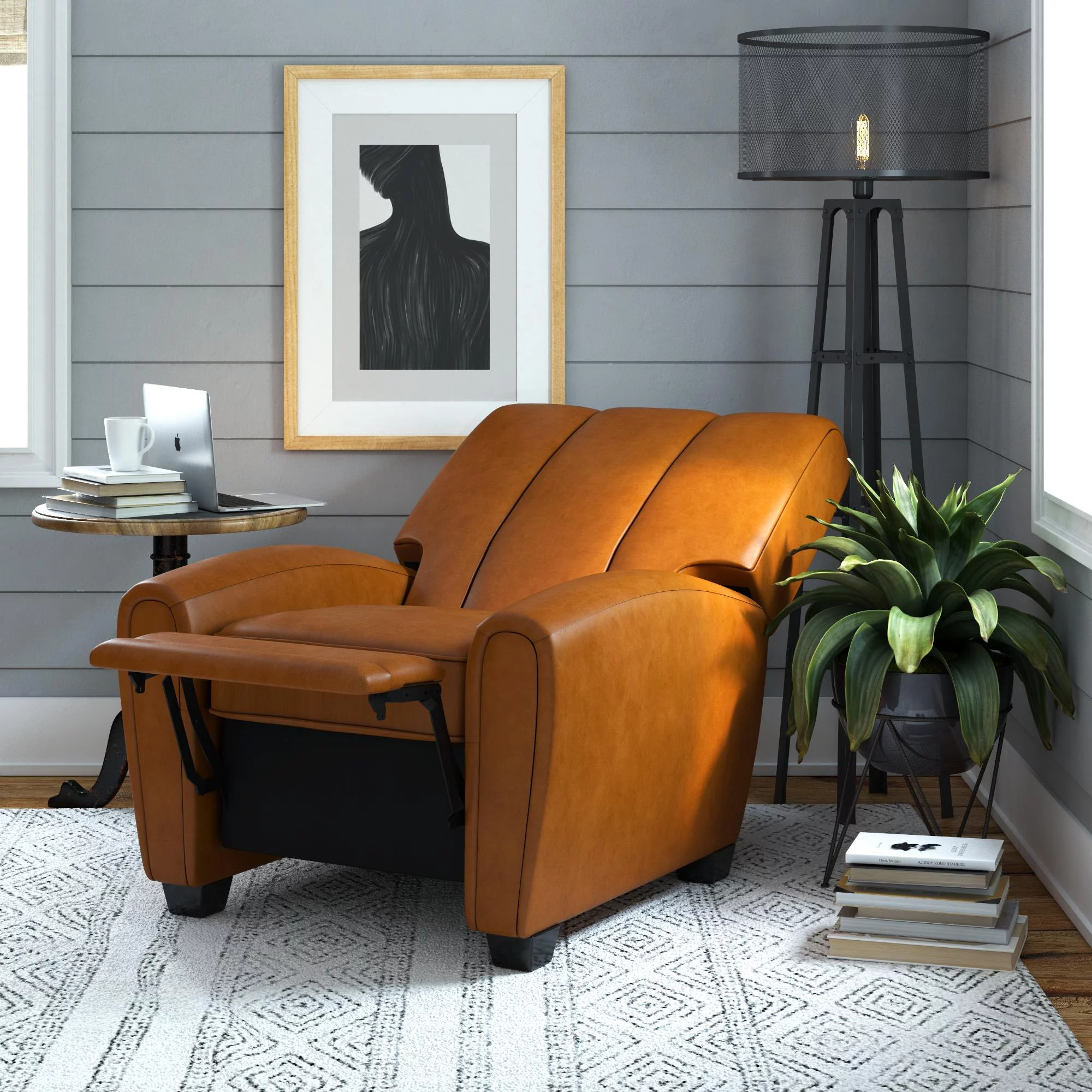 Better Homes & Gardens Vertical Channel Pushback Recliner Chair, Camel Faux Leather