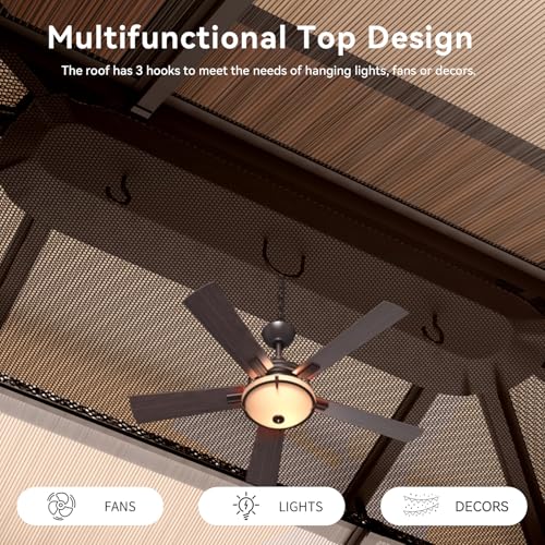 Aoxun 12'x16' Hardtop Gazebo, Aluminum Frame Permanent Pavilion with Netting and Curtains, Outdoor Polycarbonate Double Roof Canopy
