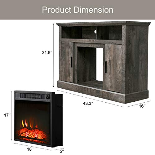 PatioFestival Electric Fireplace TV Stand Entertainment Center Corner Fire Place Heaters Tv Console with Generic Rustic Furniture for TVs up to 42"
