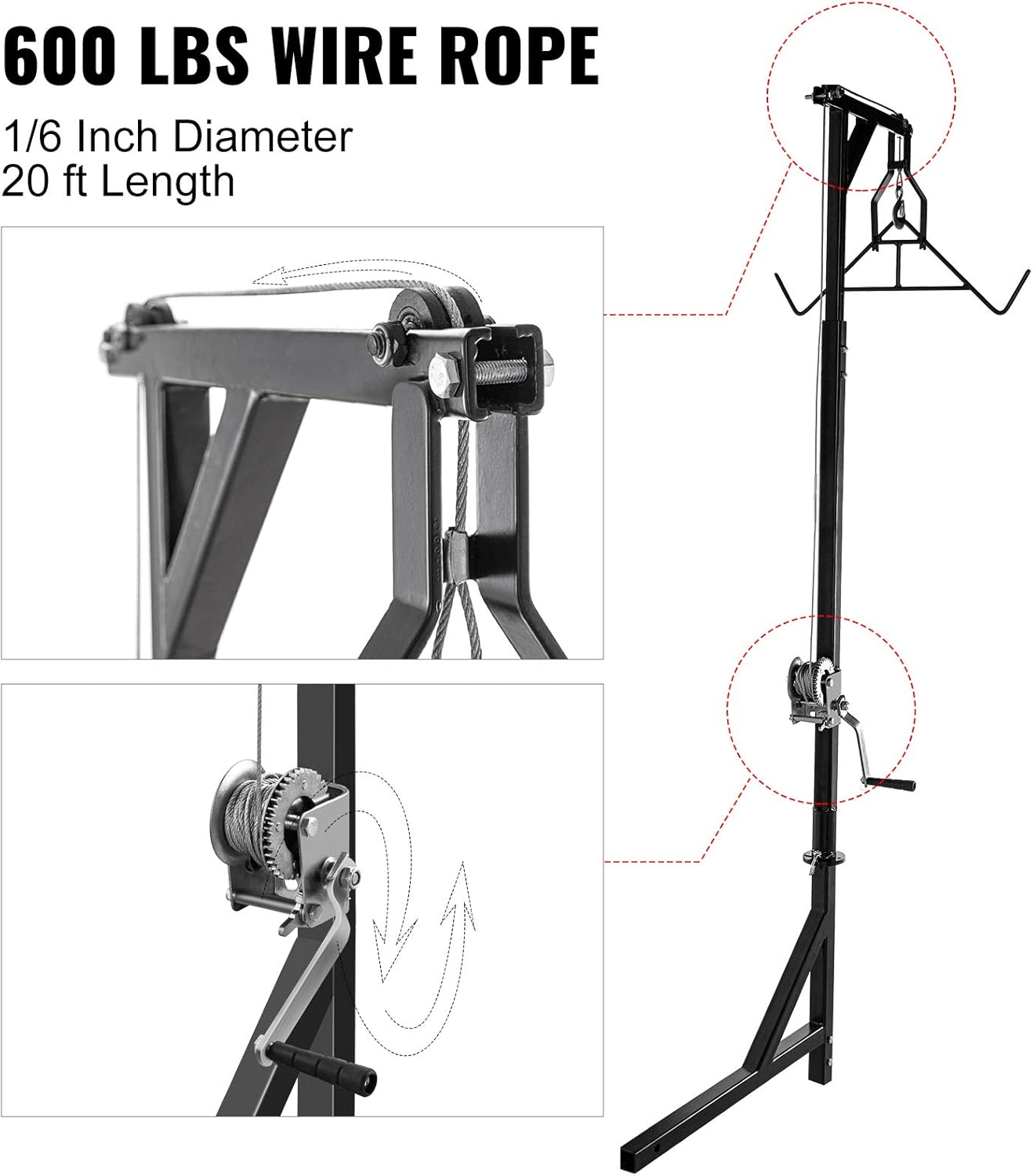 VEVOR Hitch Mounted Deer Hoist, 400lbs Capacity Hitch Game Hoist, 2'' Truck Hitch Deer Hoist with Winch Lift and Gambrel Set, Adjustable Height