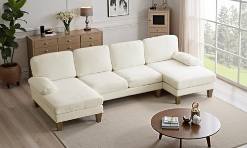 VINGLI 110" Sectional Couches for Living Room,U Shaped Couch with Double Chaise, 4-Seat Sofa Set with Chenille Fabric for Home Furniture,Forest Green