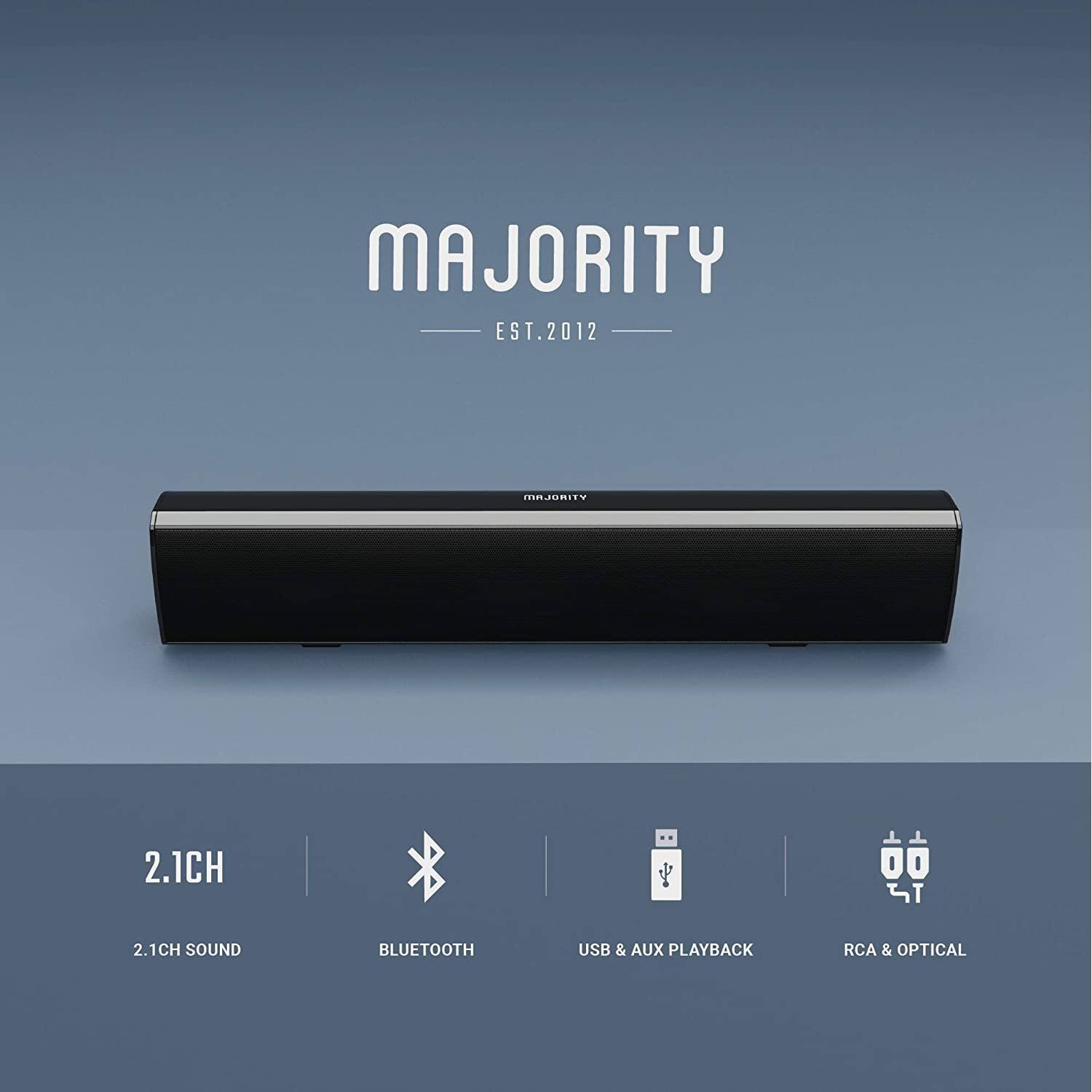 Majority Bowfell Small Sound Bar for TV with Bluetooth, RCA, USB, Opt, Aux...