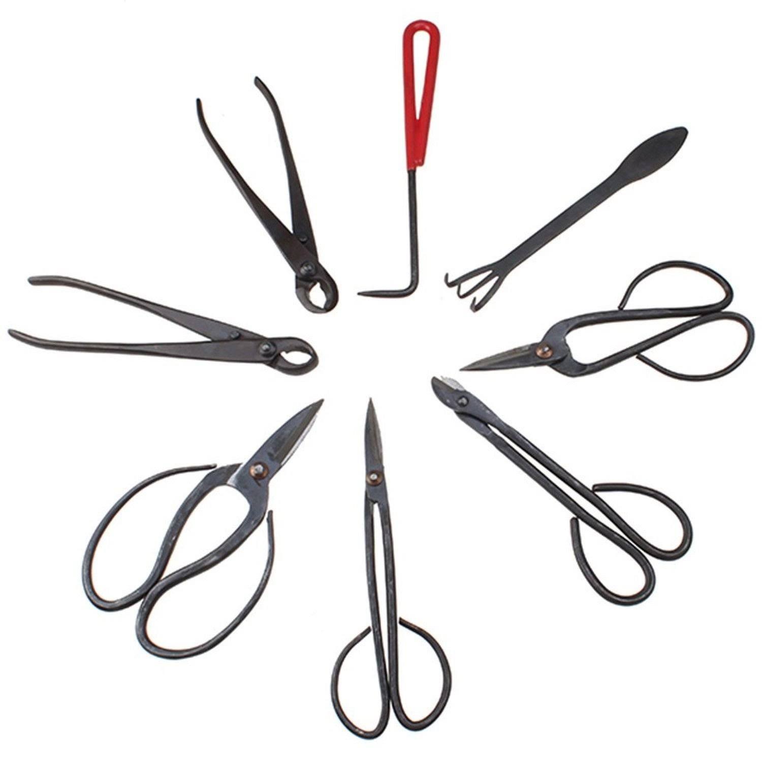 Image Carbon Steel Bonsai Tool Set 10-Pc Master Professional Shear and Brush Kit with Roll Wires in Heavy Duty Nylon Case