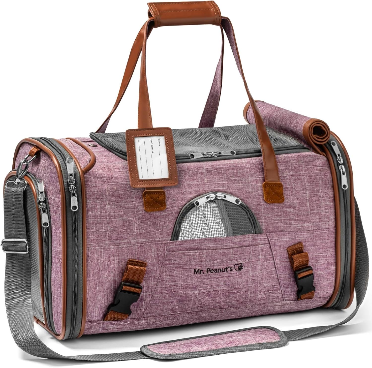 Mr. Peanut's Airline Approved Soft Sided Pet Carrier, Low Profile Gold Series Tote, Premium Brand Self Locking Zippers, Under Seat Compatibility