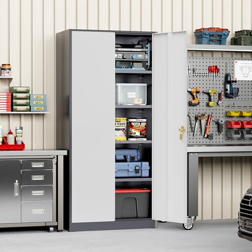 Greenvelly Metal Storage Cabinet, 72" Black Locking Storage Cabinets with Doors and 4 Shelves, Metal Cabinet for Garage Home Office, Classroom