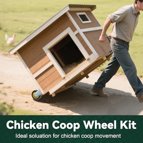 Flehomo Chicken Coop Wheels Kit, 2 Pack 4" Caster Wheels and A Lifting Handle for Easy Movement