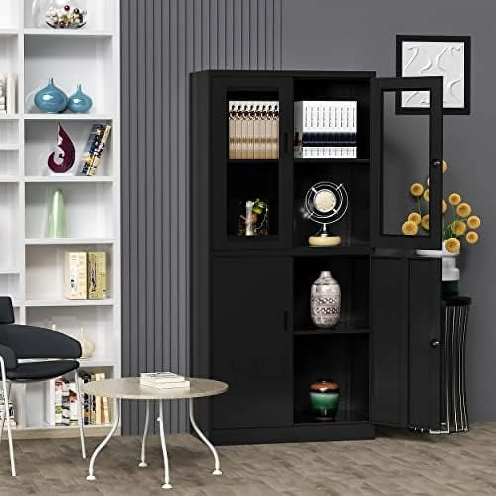 SQYTHGB Glass Display Cabinet Curio Cabinet with Glass Door and Adjustable Shelves  71"