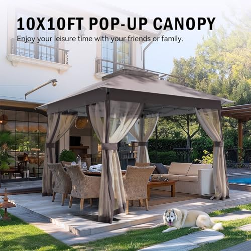 Outdoor Pop Up Gazebo 10x10 - Instant Canopy Tent with Mosquito Nettings