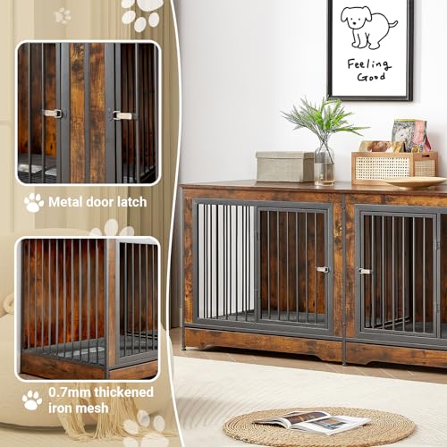 Rovibek 86" Stackable Dog Kennel Furniture with Removable Divider & 3 Doors, Double Dog Crates Furniture for 2 Dogs, Corner Dog Crate Furniture