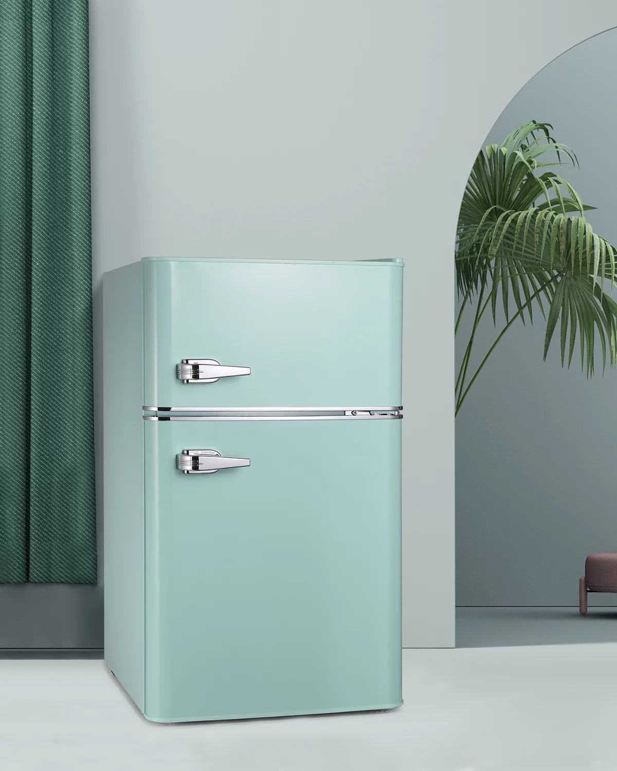 Northair 3.2 Cu ft Compact Mini Refrigerator Separate Freezer, Small Fridge Double 2-Door Adjustable Removable Retro Stainless Steel Shelves,Green