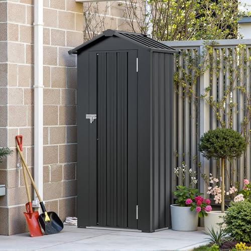 NicBex 6×5 Resin Outdoor Storage Shed with Floor & Window– All-Weather Lockable Small Tool Shed