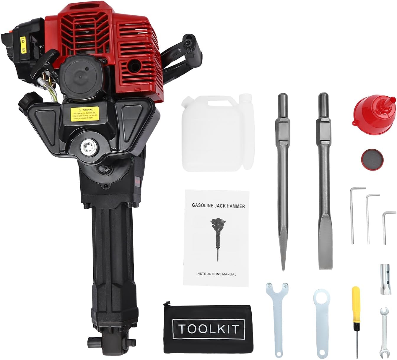 Gas Powered Jack Hammer Concrete Breaker 52CC 2 Stroke Gasoline Concrete Breaker with 2 Chisels Construction Concrete Floor Breaker Drill with Hand