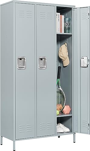 72" Metal Locker for Employees 3 Doors Blue Steel Storage Locker for Office, School, Gym - Metal Storage Cabinets for Home, Office, Gym, School