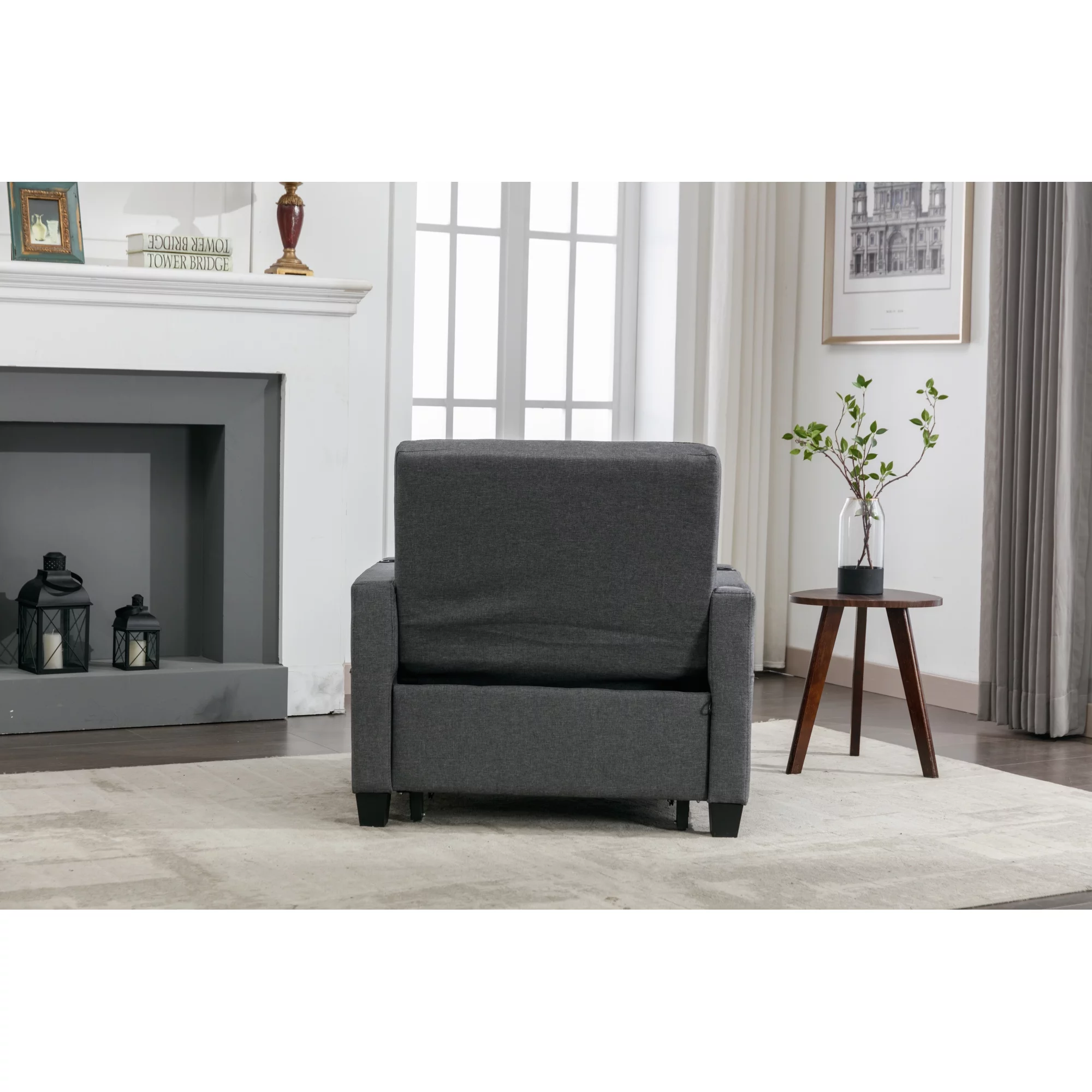 Futon Chair Bed Convertible Chair 3-in-1 Pull Out Sleeper Chair Beds with USB Ports, Armchair Bed Sleeper for Living Room (Dark Grey Linen)