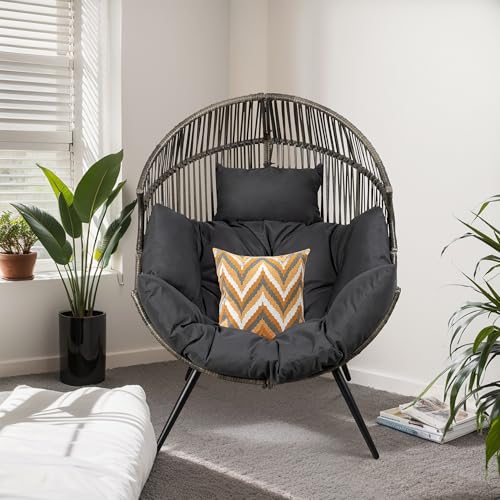 JAMFLY Egg Chair Wicker Outdoor Chairs, Oversized Patio Chair Oversized Lounger Chair with Cushion for Indoor Living Room, Bedroom