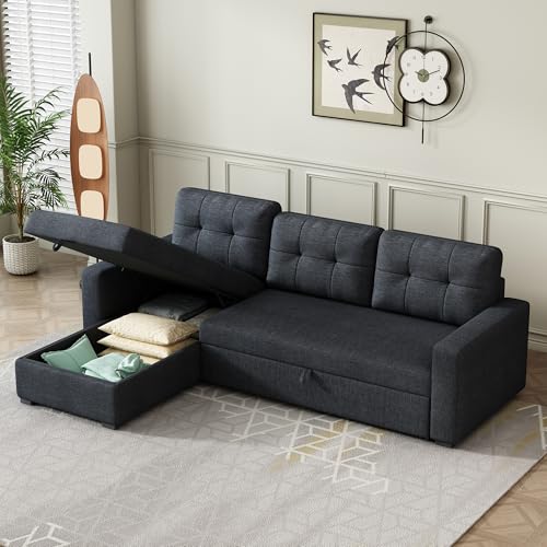 Ball & Cast L-Shape Reversible Sectional Sleeper Sofa Bed 4 in 1 Pull Out Couch with Storage Chaise & Removable Back Cushions