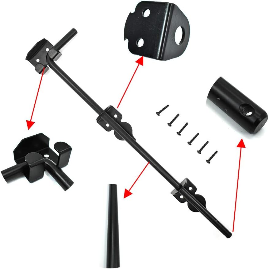 Cane Bolt Heavy Duty Gate Drop Rod 36 inch Steel with Black Finish -2 Pack for Double Door