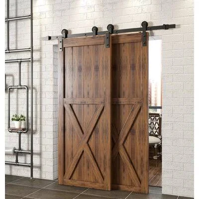Single Bypass Double Door Barn Door Hardware Kit Homacer Track Length: 144 in.