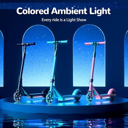 isinwheel S2 Electric Scooter for Kids Ages 6-12,150W Kids Electric Scooter with Adjustable Speed and Height, Colorful Lights, Double Brake