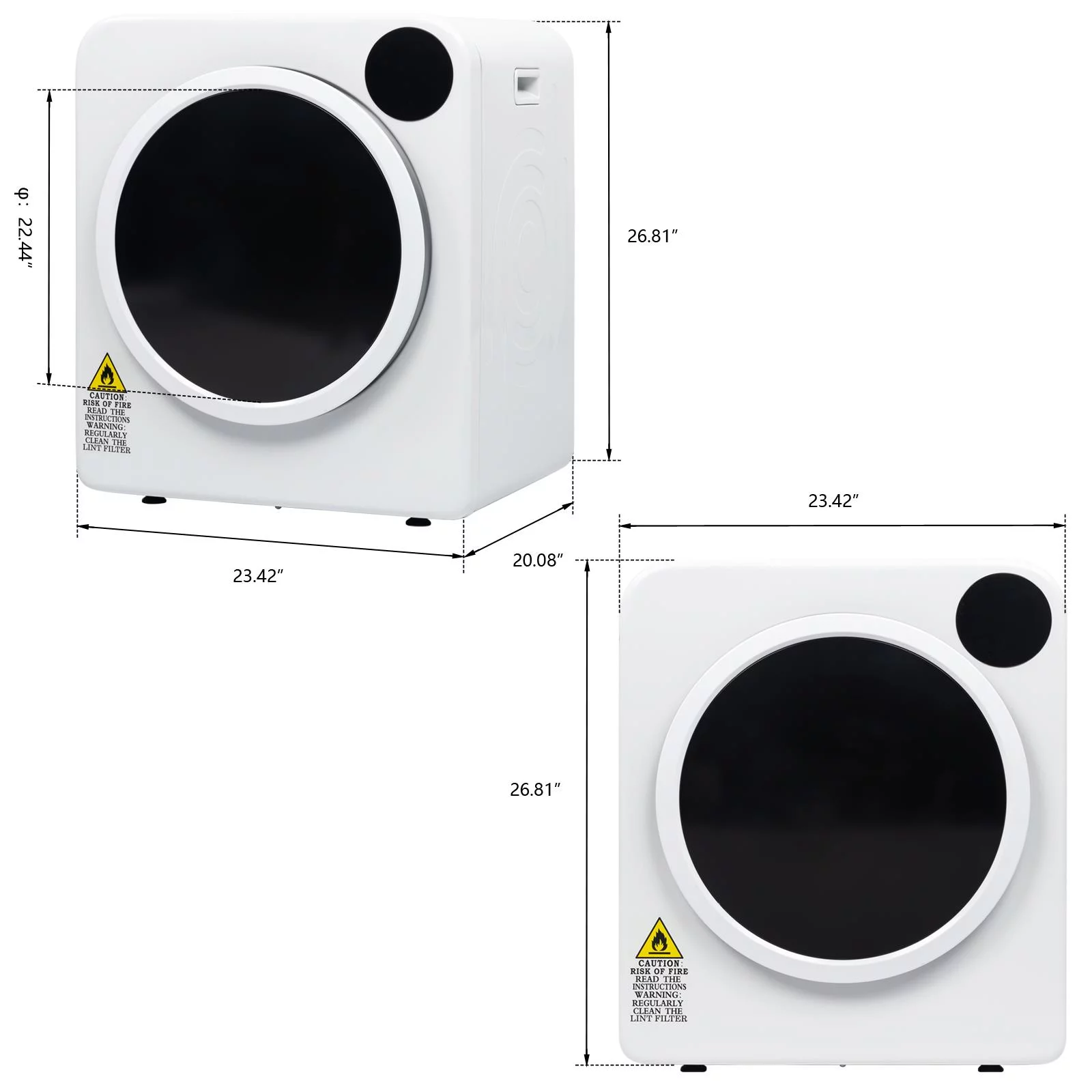 Ktaxon 3.5 Cu.Ft Stainless Steel Compact Electric Clothes Dryer With LCD Display, White