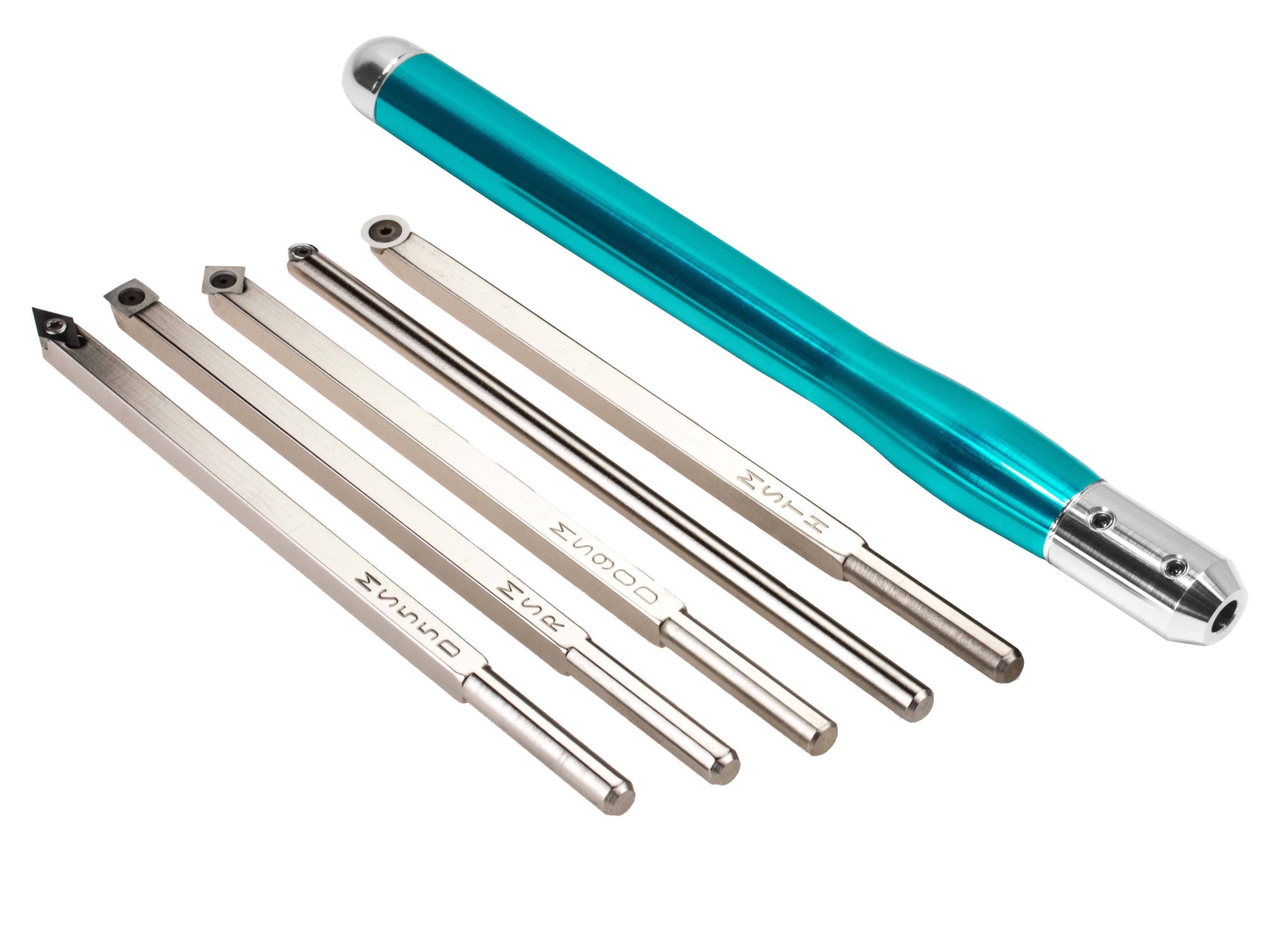 Mid Size Package of 5 Carbide Simple Woodturning Tools with Interchangeable Lathe Tool Handle
