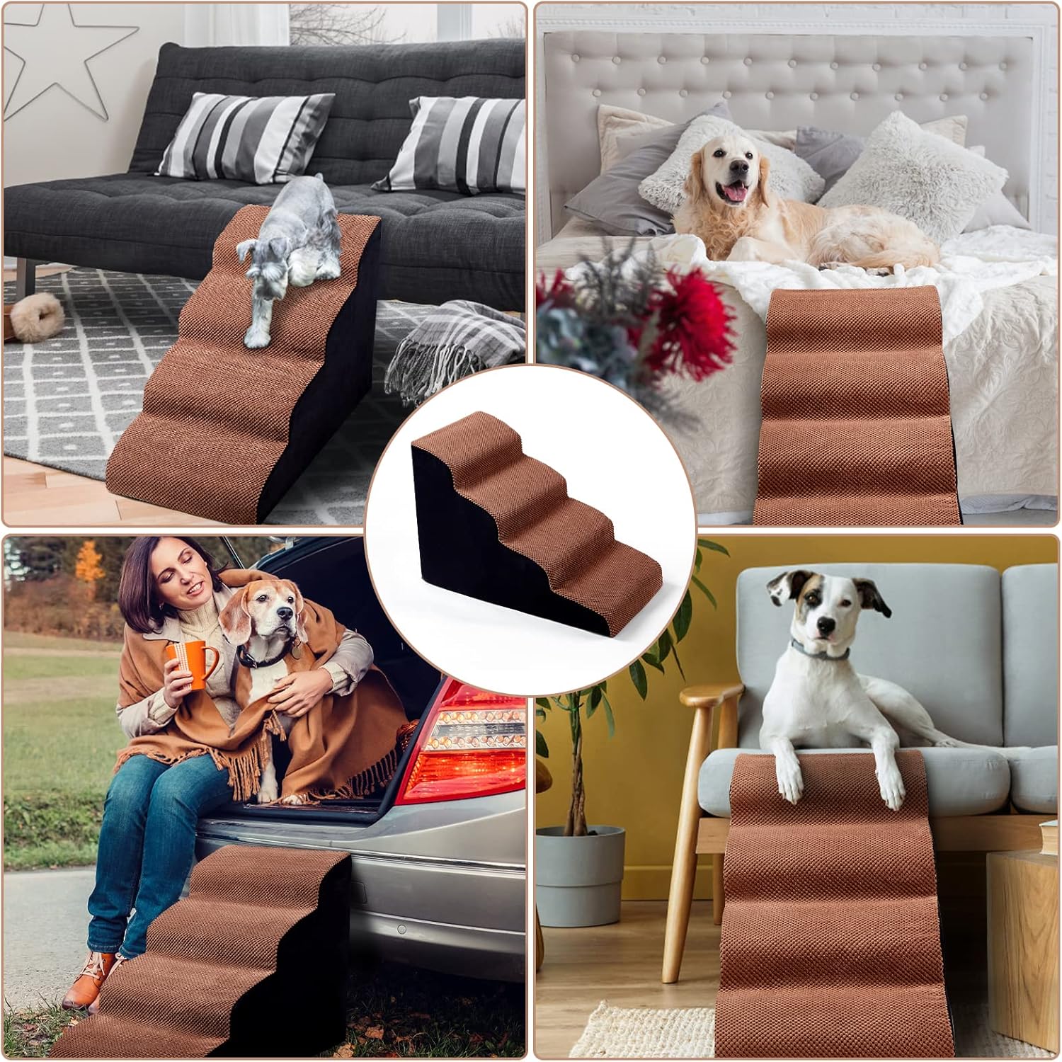 INRLKIT Dog Stairs 4 Tiers Foam Dog Ramps/Steps, Puppy Climbing Ladder Pet Ramp Stairs Step Sofa Bed Ladder for Puppies Small Medium Dogs/Cats