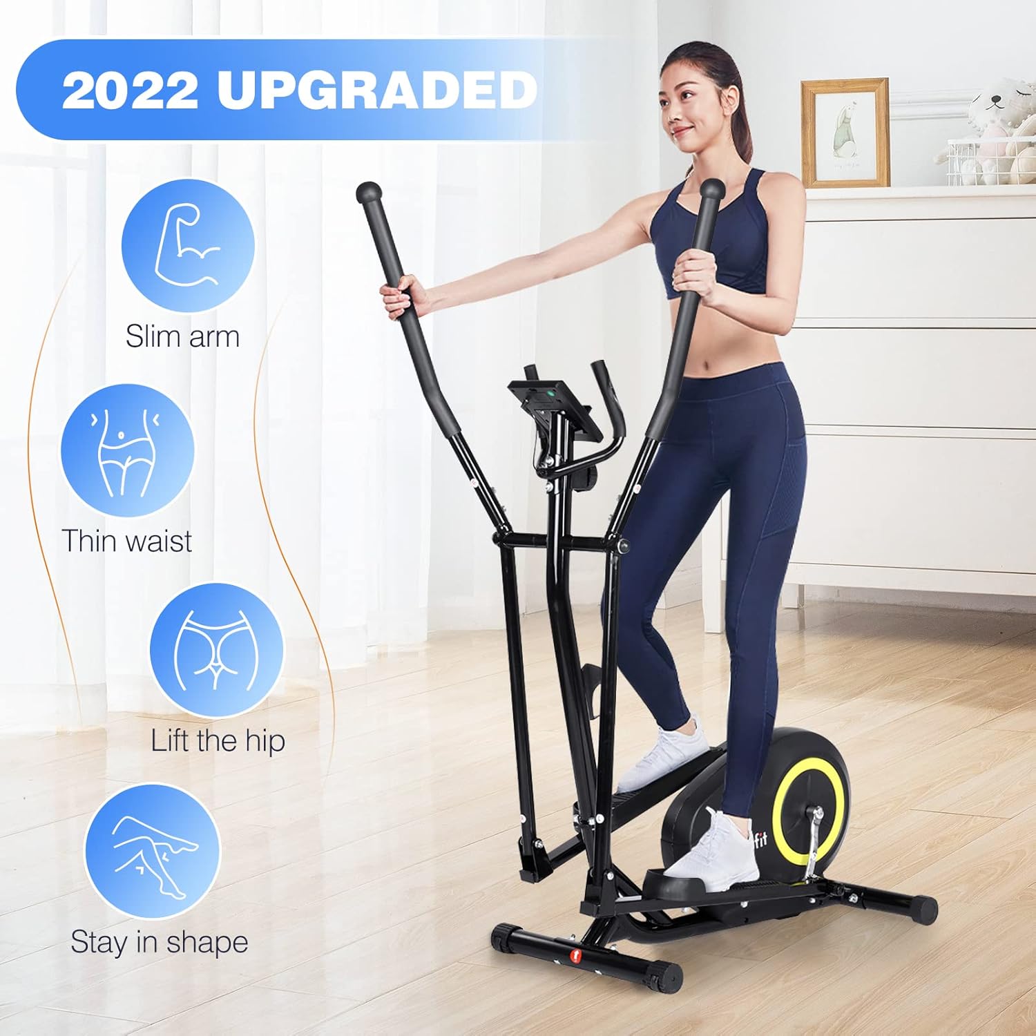 Elliptical Machine for Home Use, Doufit EM-01 Eliptical Exercise Machine Trainer with LCD Monitor and 8-Level Adjustable Resistance (2022 Upgraded)