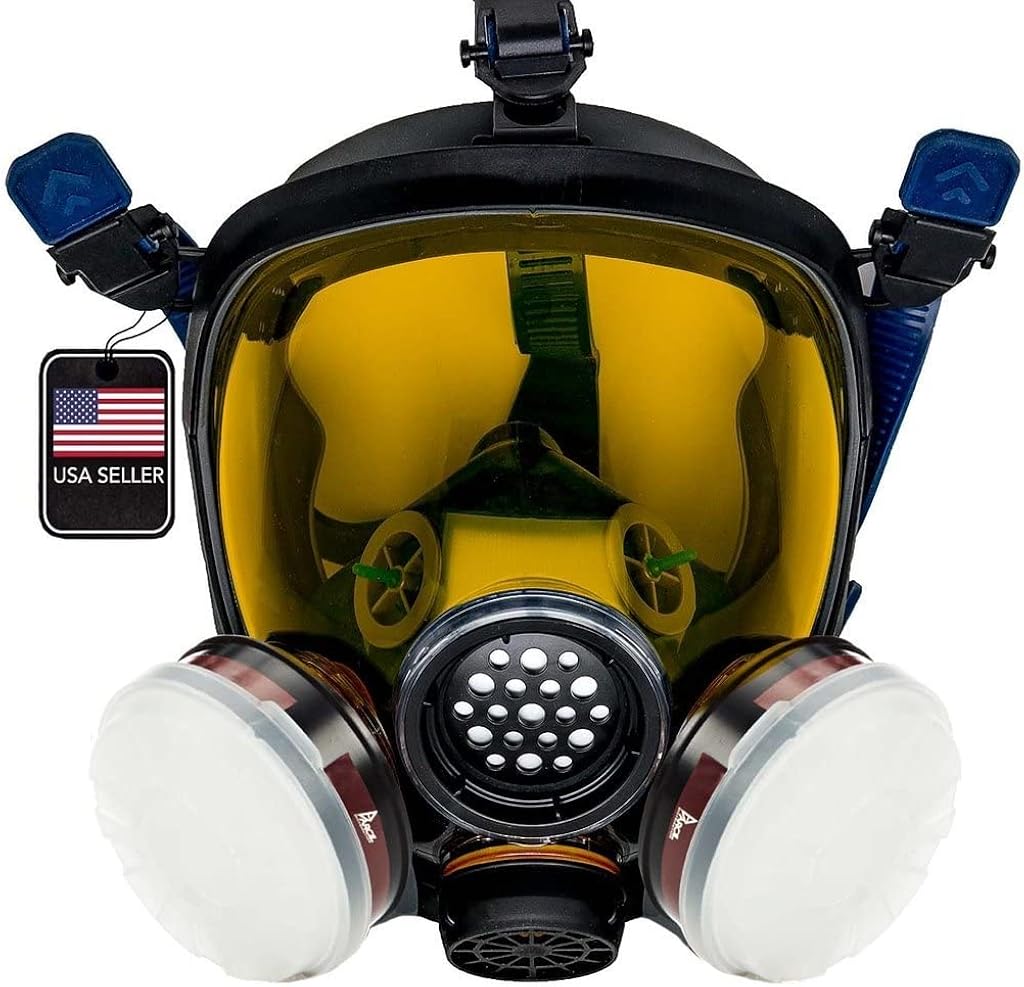 Full Face Organic Vapor, Chemical, & Particulate Respirator - 1 Year Manufacturer Warranty - Reusable Eye Protection Mask Pack of 2