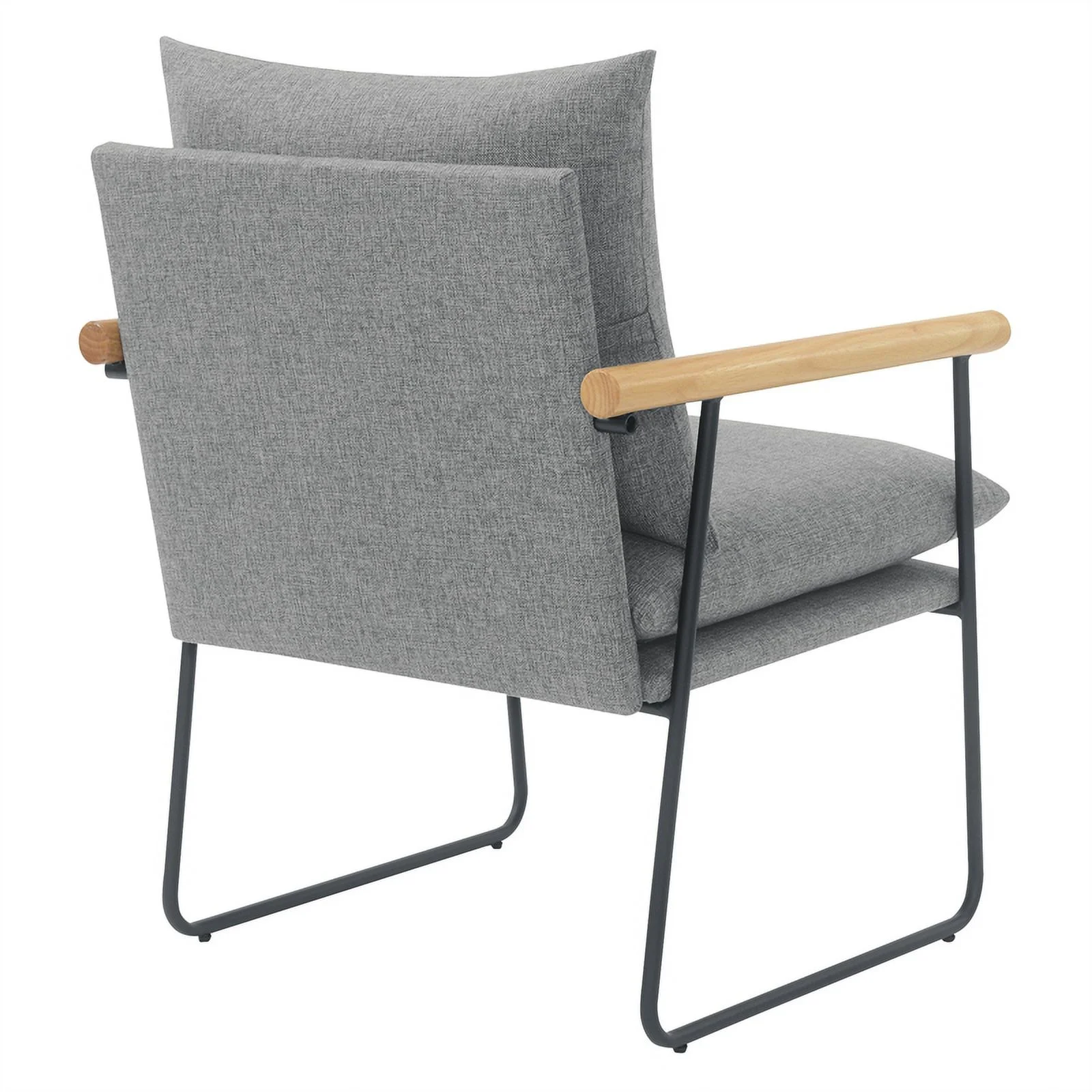 Dutton Armchair in Charcoal Fabric with Natural Arms and Black Sled Base