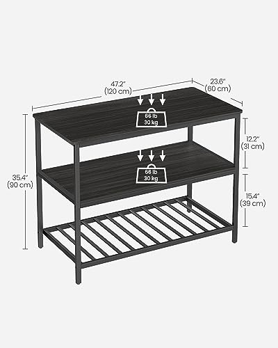 VASAGLE Kitchen Island with 3 Shelves, 47.2 Inches Width Kitchen Shelf with Large Worktop, Stable Steel Structure, Industrial, Easy to Assemble