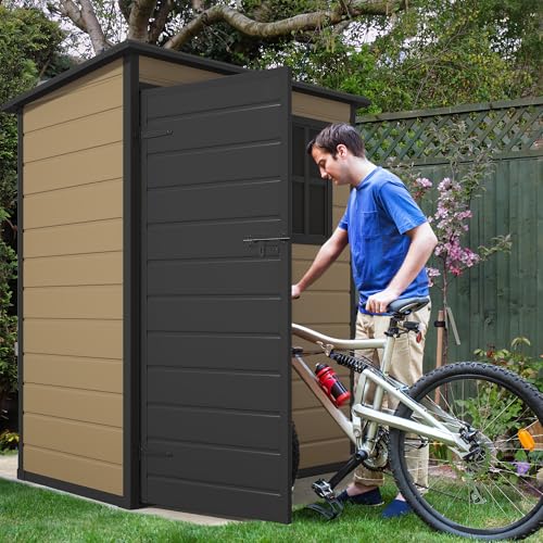 DWVO 5x3ft Resin Outdoor Storage Shed with Floor, Waterproof Lockable Storage Shed with Window, Plastic Outside Tool Storage for Garden, Backyard