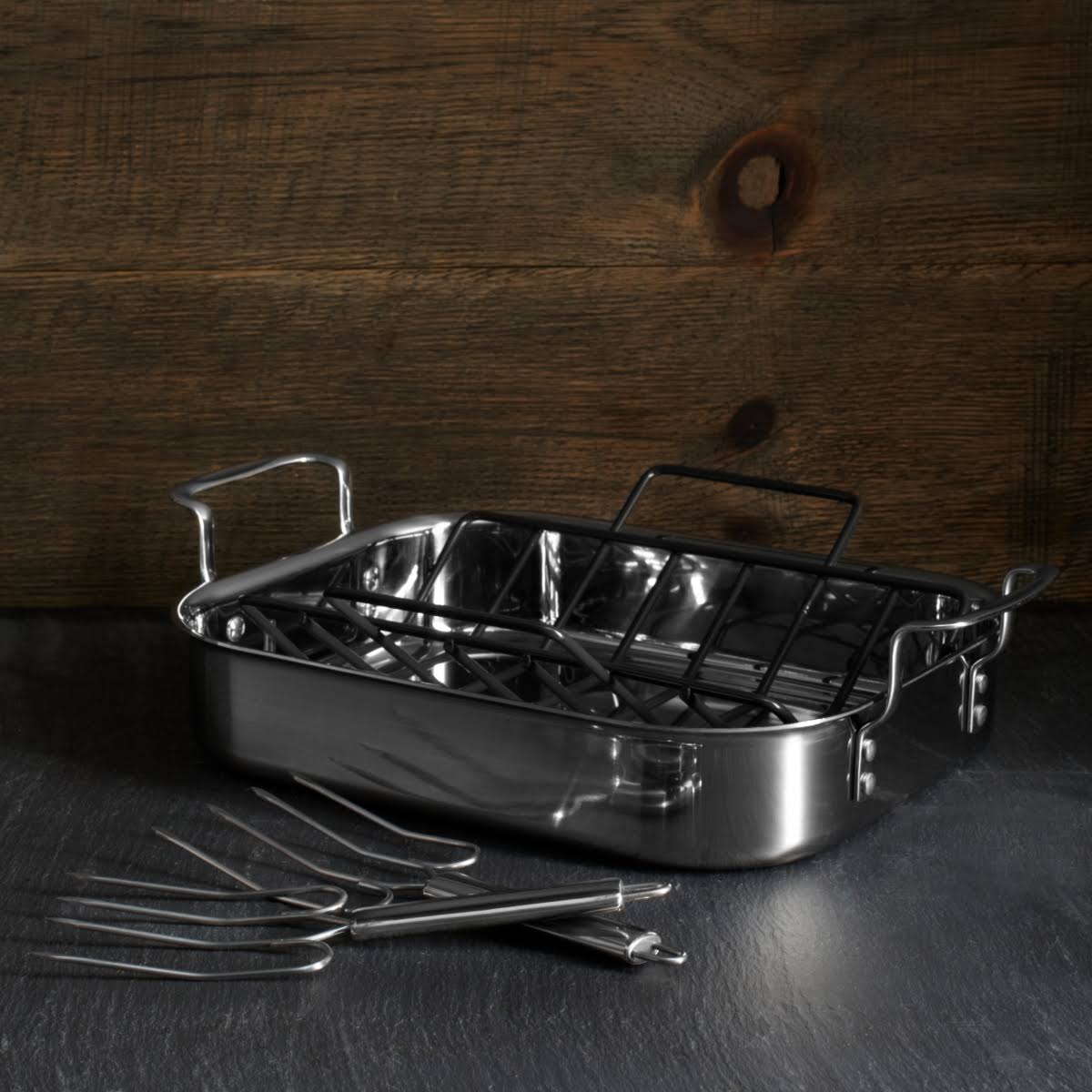 Calphalon Tri-Ply Stainless Steel 14x22 Roaster with Rack and Lifters