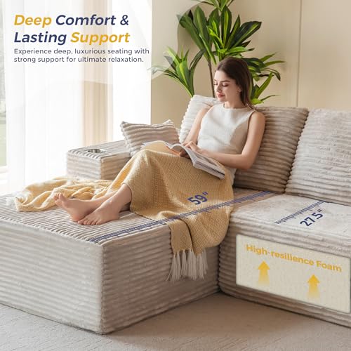 MAXYOYO 110" Modular Sectional Couch with L-Shape Chaise, Modern Boneless Couch for Living Room, Sofa in A Box, Oversized Sofa Sleeper with Deep Seat