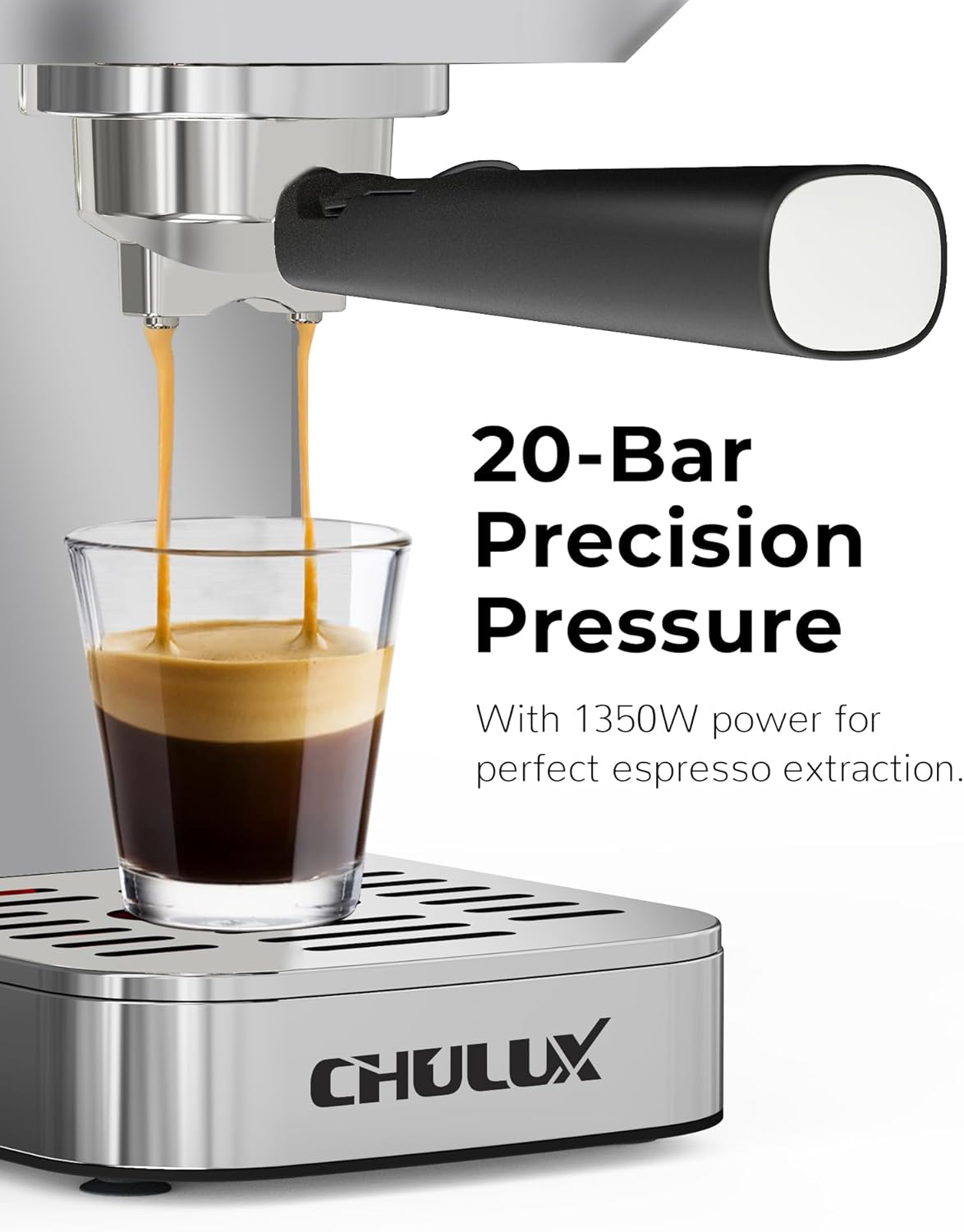 CHULUX Kom-Pro Espresso Machine 20 Bar, Semi Automatic Stainless Steel Coffee Machine for Home Latte Cappuccino Espresso Maker