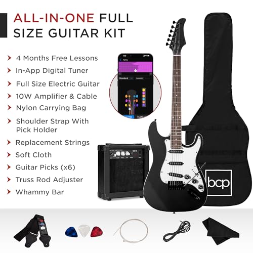 Best Choice Products 39in Full Size Beginner Electric Guitar Starter Kit w/Case, Strap, 10W Amp, Strings, Pick, Tremolo Bar - Sunburst