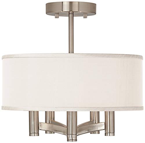 Possini Euro Design Ava Modern Ceiling Light Semi-Flush Mount Fixture Brushed Nickel 14" Wide 5-Light Cream Textured Fabric Drum Shade for House