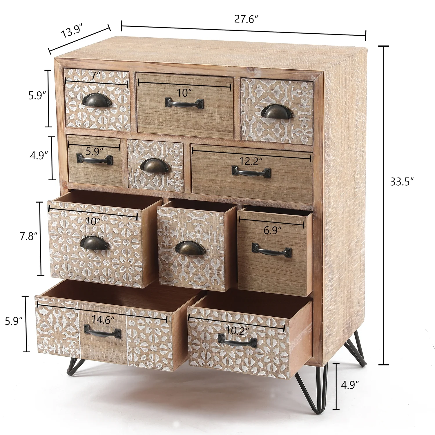 HomeStock Seaside Style 11-Drawer 33.5" H X 27.6" W Natural Wood Apothecary Chest