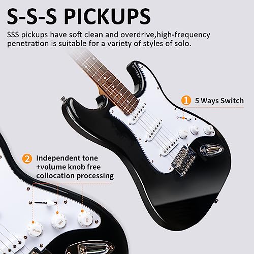 AODSK Electric Guitar with Amp Beginner Kit 39 Inch Solid Body Full Size,All Accessories,Digital Tuner,Six Strings,Four Picks,Tremolo Bar,Strap