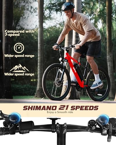 Racer Electric Bike for Adults - 21-Speed Mountain Lightweight Ebike with Peak 750W 22MPH Brushless Motor, 375Wh Removable Battery