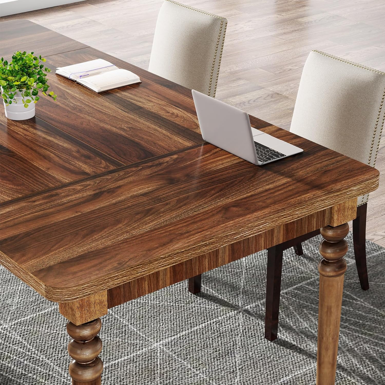 Tribesigns 63-Inch Executive Desk, Large Office Computer Desk with Solid Wood Turned Legs, Study Writing Table for Home Office, Walnut
